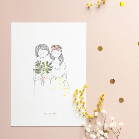 Art Print A5 - Mimosa sisters Pink