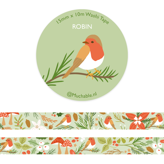 Washi Tape - Kerst Roodborstje