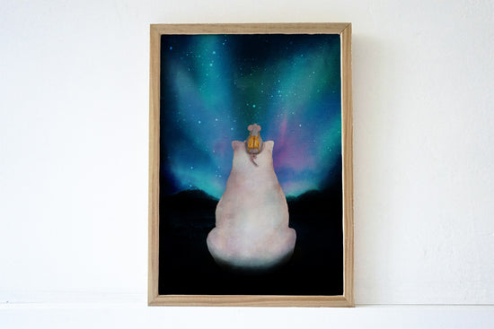 Poster A4 - Ijsbeer kijkend naar Noorderlicht