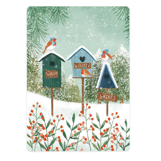 Kerstkaart - Winter Birdhouses
