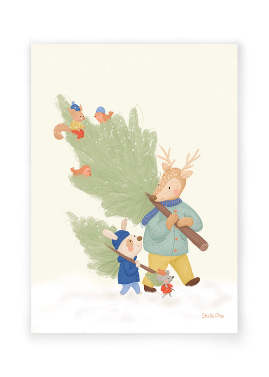 Kerstkaart -  Kerstboom met Dieren