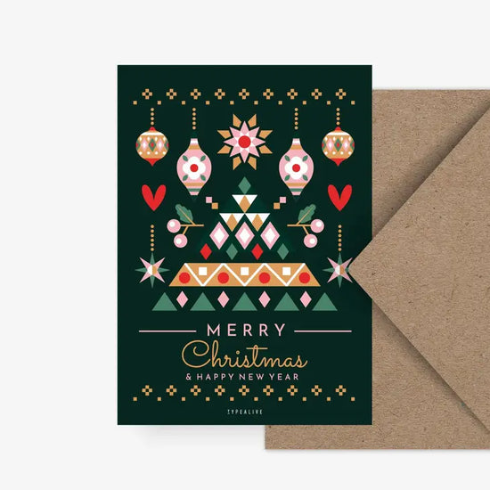 Kerstkaart - Merry Christmas and a Happy New Year Green