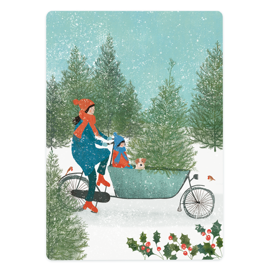 KerstKaart - Bakfiets in de Sneeuw