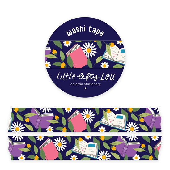 Washi Tape - Books And Flowers Dark Blue