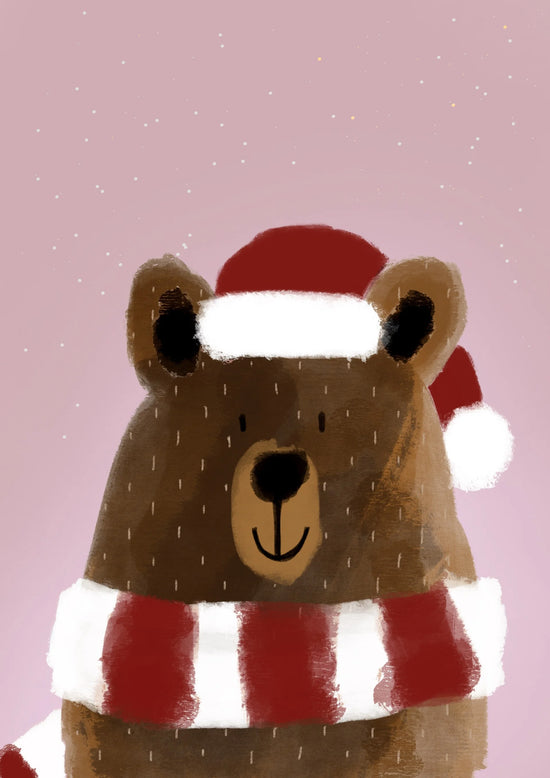 KerstKaart - Kerstbeer Roze