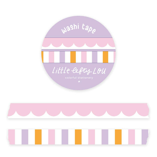 Washi Tape Set - 2 Slim Pink Scalloped and Striped