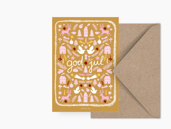 Kerstkaart - Zweedse Kerst - God Jul Oranje